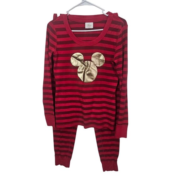 Disney Hanna Andersson Adult Womens Red Stripe Pajamas Gold Mickey Head Size S - Picture 1 of 11